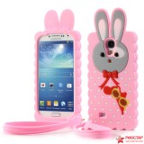 Силиконовый чехол Кролик 3D для Samsung I9500 Galaxy S 4 (розовый)